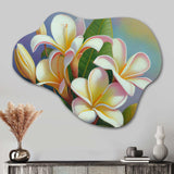 White And Yellow Blossoming Plumeria III - Asymmetric Metal Wall Art