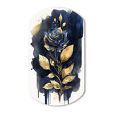 Blue And Gold Painted Rose On White III - Asymmetric Metal Wall Art