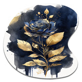 Blue And Gold Painted Rose On White III - Asymmetric Metal Wall Art