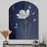 Single White Blooming Wildflower On Retro Blue IV - Asymmetric Metal Wall Art