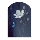 Single White Blooming Wildflower On Retro Blue IV - Asymmetric Metal Wall Art