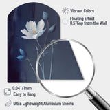 Single White Blooming Wildflower On Retro Blue IV - Asymmetric Metal Wall Art