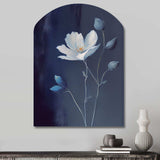 Single White Blooming Wildflower On Retro Blue IV - Asymmetric Metal Wall Art