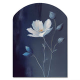 Single White Blooming Wildflower On Retro Blue IV - Asymmetric Metal Wall Art