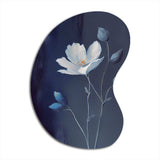 Single White Blooming Wildflower On Retro Blue IV - Asymmetric Metal Wall Art