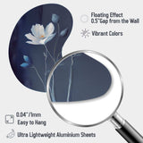 Single White Blooming Wildflower On Retro Blue IV - Asymmetric Metal Wall Art