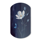 Single White Blooming Wildflower On Retro Blue IV - Asymmetric Metal Wall Art