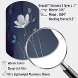 Single White Blooming Wildflower On Retro Blue IV - Asymmetric Metal Wall Art