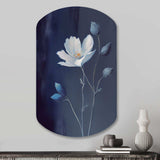 Single White Blooming Wildflower On Retro Blue IV - Asymmetric Metal Wall Art