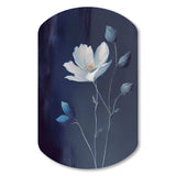 Single White Blooming Wildflower On Retro Blue IV - Asymmetric Metal Wall Art