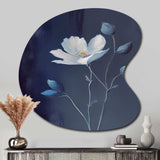 Single White Blooming Wildflower On Retro Blue IV - Asymmetric Metal Wall Art