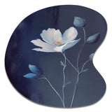 Single White Blooming Wildflower On Retro Blue IV - Asymmetric Metal Wall Art