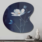 Single White Blooming Wildflower On Retro Blue IV - Asymmetric Metal Wall Art