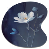 Single White Blooming Wildflower On Retro Blue IV - Asymmetric Metal Wall Art