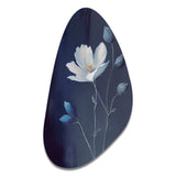 Single White Blooming Wildflower On Retro Blue IV - Asymmetric Metal Wall Art