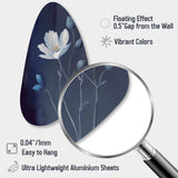 Single White Blooming Wildflower On Retro Blue IV - Asymmetric Metal Wall Art