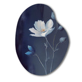 Single White Blooming Wildflower On Retro Blue IV - Asymmetric Metal Wall Art