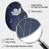 Single White Blooming Wildflower On Retro Blue IV - Asymmetric Metal Wall Art