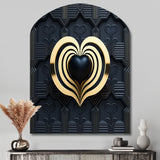 Black And Gold Radiant Shining Heart I - Asymmetric Metal Wall Art