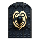 Black And Gold Radiant Shining Heart I - Asymmetric Metal Wall Art