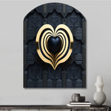 Black And Gold Radiant Shining Heart I - Asymmetric Metal Wall Art