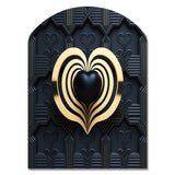 Black And Gold Radiant Shining Heart I - Asymmetric Metal Wall Art