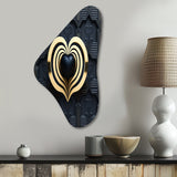 Black And Gold Radiant Shining Heart I - Asymmetric Metal Wall Art