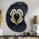 Black And Gold Radiant Shining Heart I - Asymmetric Metal Wall Art