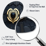 Black And Gold Radiant Shining Heart I - Asymmetric Metal Wall Art