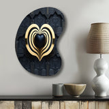 Black And Gold Radiant Shining Heart I - Asymmetric Metal Wall Art