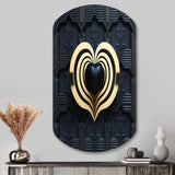 Black And Gold Radiant Shining Heart I - Asymmetric Metal Wall Art