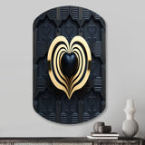 Black And Gold Radiant Shining Heart I - Asymmetric Metal Wall Art