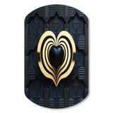 Black And Gold Radiant Shining Heart I - Asymmetric Metal Wall Art