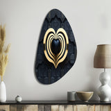 Black And Gold Radiant Shining Heart I - Asymmetric Metal Wall Art