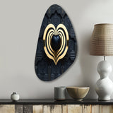 Black And Gold Radiant Shining Heart I - Asymmetric Metal Wall Art