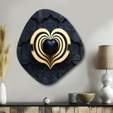 Black And Gold Radiant Shining Heart I - Asymmetric Metal Wall Art