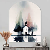 Picturesque Church In The Countryside - Asymmetric Metal Wall Art