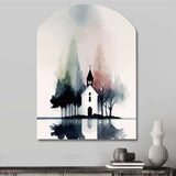 Picturesque Church In The Countryside - Asymmetric Metal Wall Art