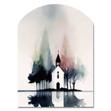 Picturesque Church In The Countryside - Asymmetric Metal Wall Art