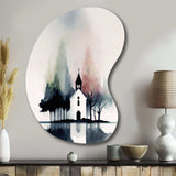 Picturesque Church In The Countryside - Asymmetric Metal Wall Art