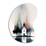 Picturesque Church In The Countryside - Asymmetric Metal Wall Art