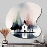 Picturesque Church In The Countryside - Asymmetric Metal Wall Art