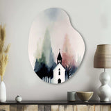 Picturesque Church In The Countryside - Asymmetric Metal Wall Art