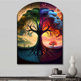 Tree Of Life Day And Night I - Asymmetric Metal Wall Art