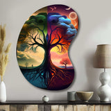 Tree Of Life Day And Night I - Asymmetric Metal Wall Art