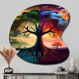 Tree Of Life Day And Night I - Asymmetric Metal Wall Art