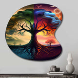 Tree Of Life Day And Night I - Asymmetric Metal Wall Art