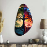 Tree Of Life Day And Night I - Asymmetric Metal Wall Art