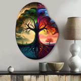 Tree Of Life Day And Night I - Asymmetric Metal Wall Art