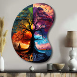 Tree Of Life Day And Night II - Asymmetric Metal Wall Art